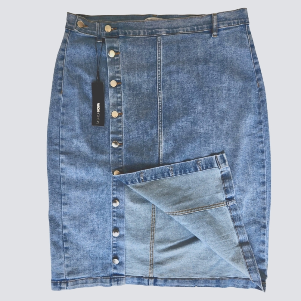 Fashion Nova Denim Midi Skirt Size 1 XL - Picture 7 of 15